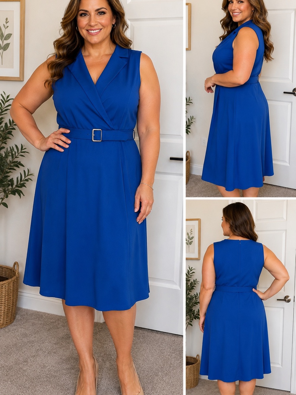 Calvin Klein Royal Blue Sleeveless V-Neck Maxi Dress with Belt